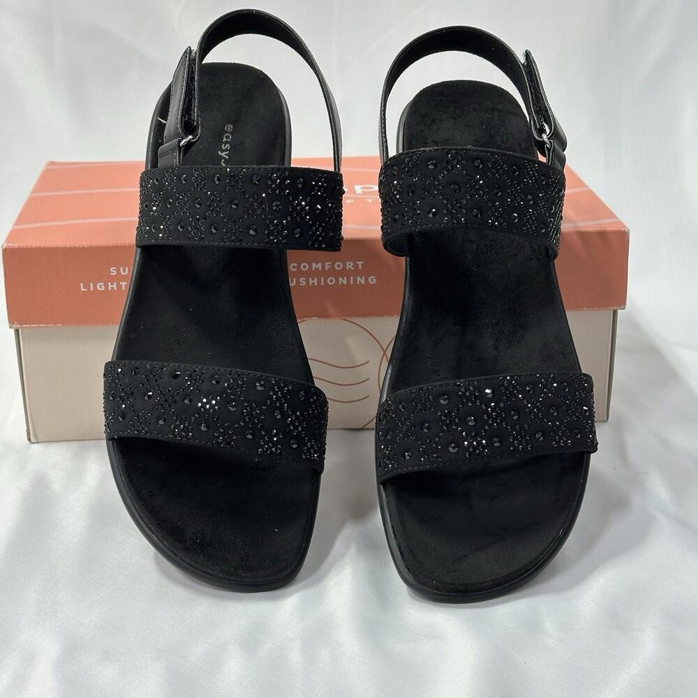 Easy Spirit Womens 9.5 Haisley Sandal Black Embellished Comfort Chic